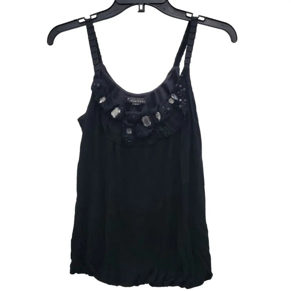 Twentyone Women's Black Mesh Wrapped Gemstone Bubble Hem Cami Top Tank Size S - Picture 1 of 6